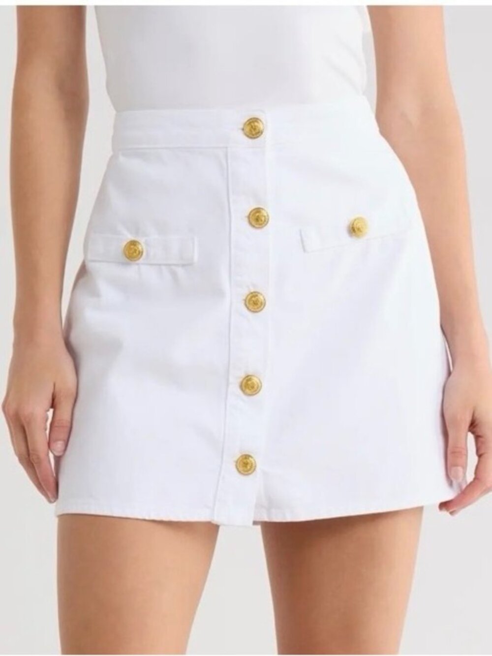 L'Agence - Kris White Denim Skirt with Gold Buttons